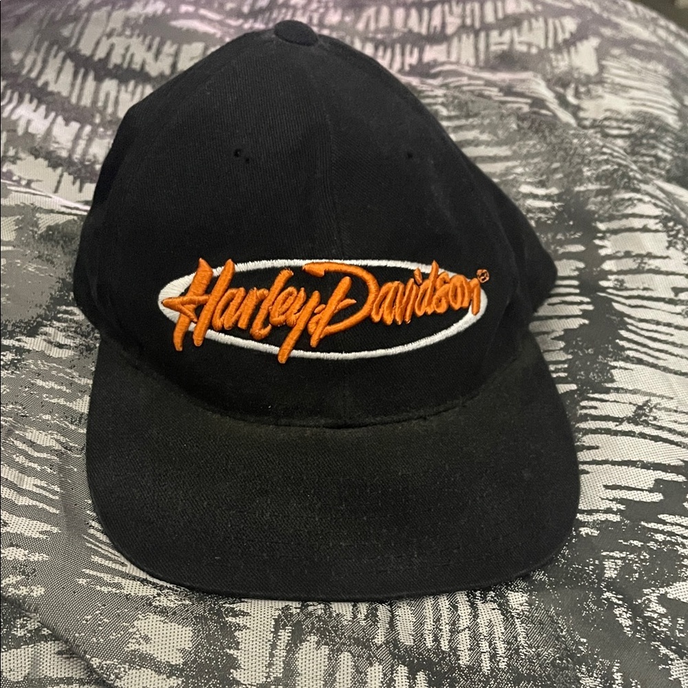 Harley-Davidson Black Hat with Orange Embroidery